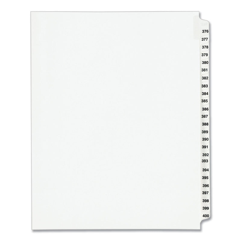 Avery Preprinted Legal Exhibit Side Tab Index Dividers, Avery Style, 25-Tab, 376 to 400, 11 x 8.5, White, 1 Set, (1345)