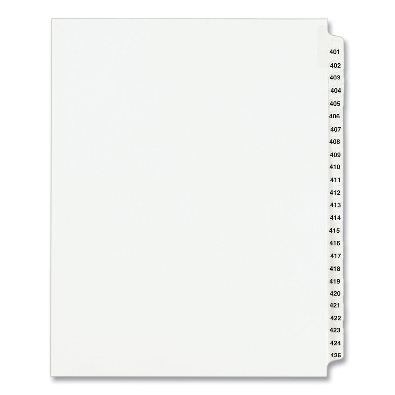 Avery Preprinted Legal Exhibit Side Tab Index Dividers, Avery Style, 25-Tab, 401 to 425, 11 x 8.5, White, 1 Set, (1346)