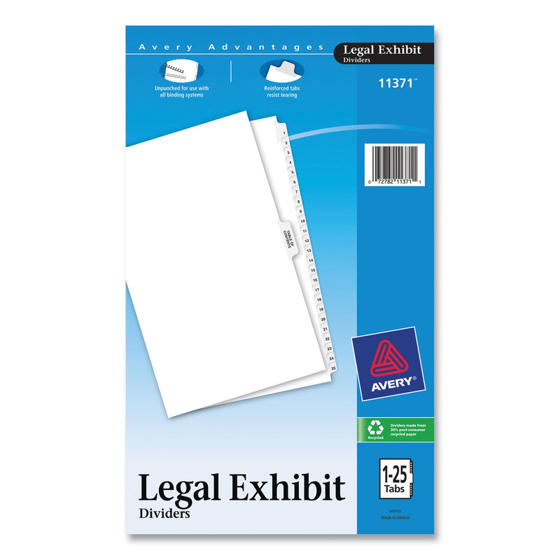 Avery Preprinted Legal Exhibit Side Tab Index Dividers, Avery Style, 26-Tab, 1 to 25, 14 x 8.5, White, 1 Set