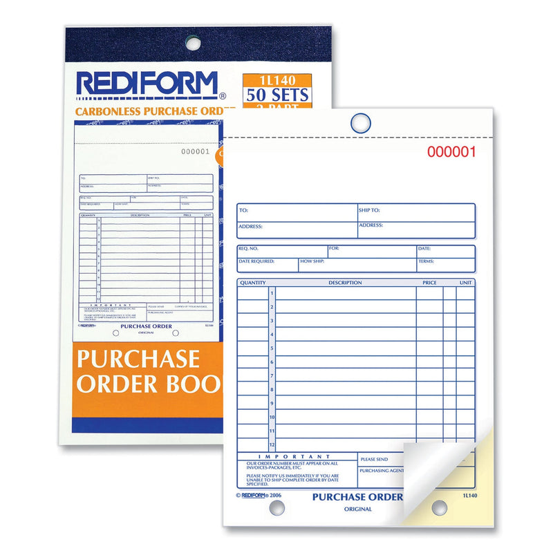 Rediform Purchase Order Book, Bottom Punch, Two-Part Carbonless, 5.5 x 7.88, 1/Page, 50 Forms