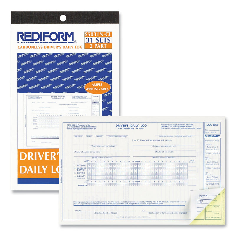 Rediform Driver's Daily Log, Two-Part Carbonless, 8.75 x 5.38, 1/Page, 31 Forms