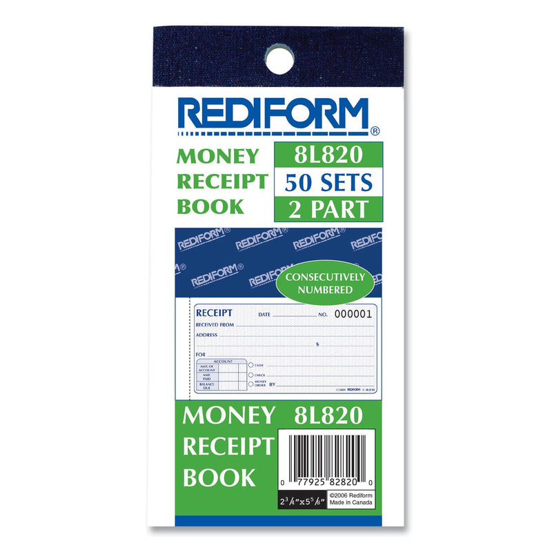Rediform Small Money Receipt Book, Two-Part Carbonless, 5 x 2.75,  1/Page, 50 Forms