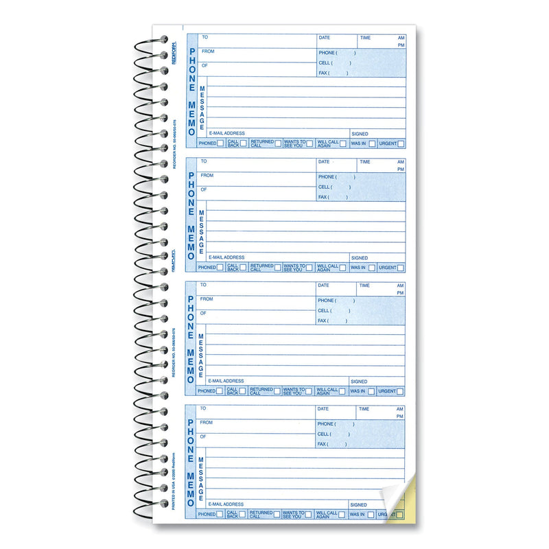 Rediform Telephone Message Book, Two-Part Carbonless, 5 x 2.75, 4/Page, 400 Forms
