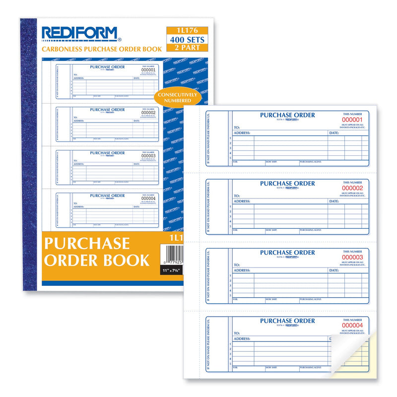Rediform Purchase Order Book, Two-Part Carbonless, 7 x 2.75, 4/Page, 400 Forms