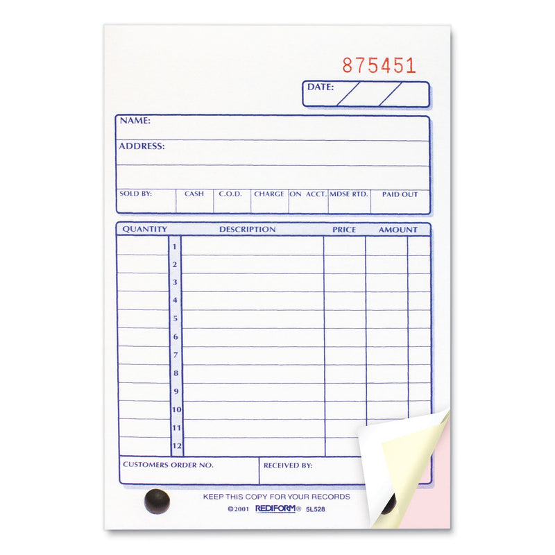 Rediform Sales Book, Three-Part Carbonless, 4.25 x 6.38, 1/Page, 50 Forms
