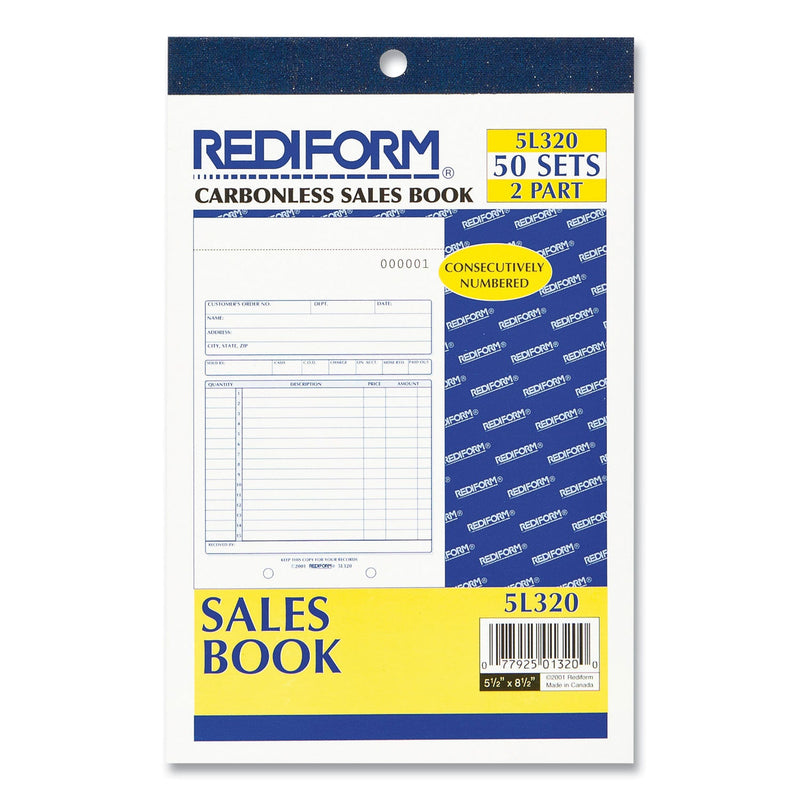 Rediform Sales Book, Two-Part Carbonless, 5.5 x 7.88, 1/Page, 50 Forms
