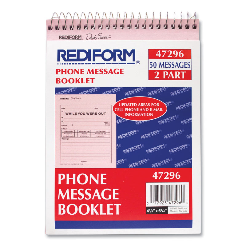 Rediform Desk Saver Line Wirebound Message Book, Two-Part Carbonless, 6.25 x 4.25, 1/Page, 50 Forms