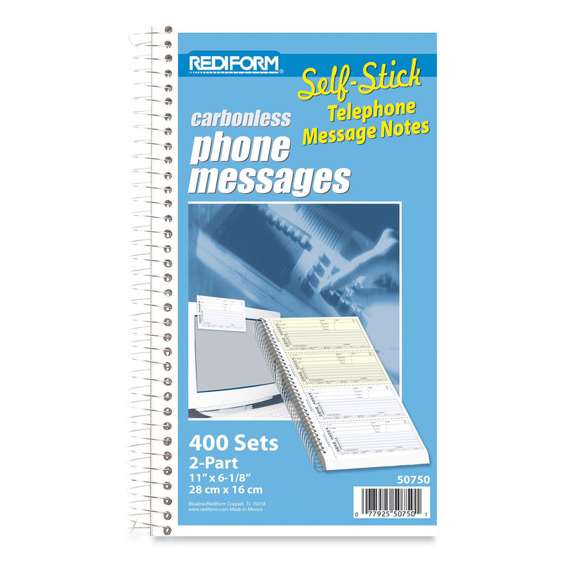 Rediform Self-Stick Telephone Message Book, Two-Part Carbonless, 5.5 x 2.75, 4/Page, 400 Forms