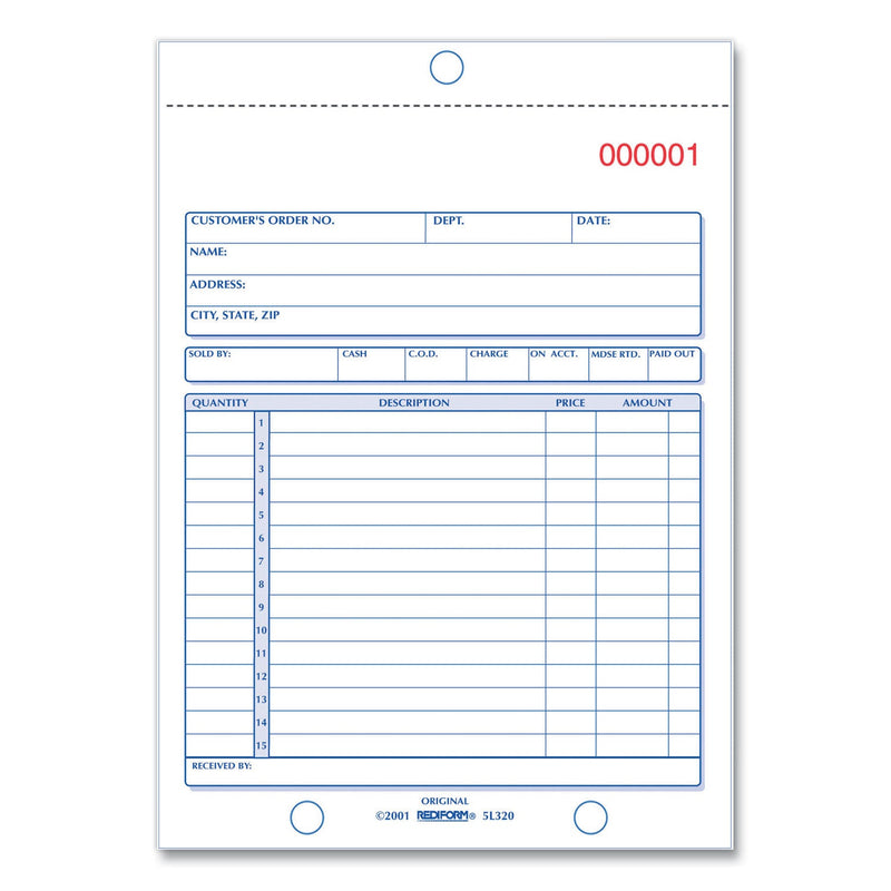 Rediform Sales Book, Two-Part Carbonless, 5.5 x 7.88, 1/Page, 50 Forms