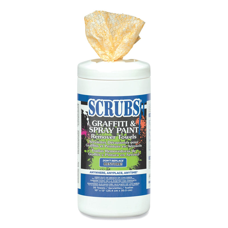 SCRUBS Graffiti and Paint Remover Towels, 10 x 12,  Orange on White, 30/Canister, 6 Canisters/Carton