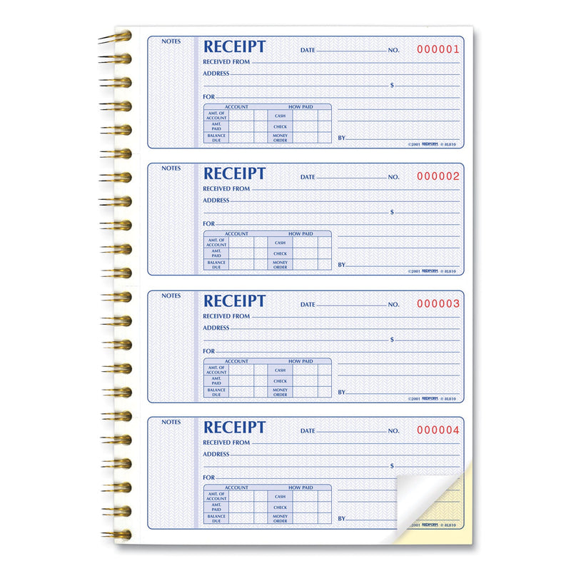 Rediform Money Receipt Book, Two-Part Carbonless, 7 x 2.75, 4/Page, 300 Forms