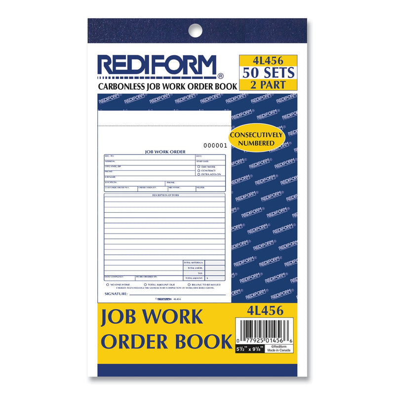 Rediform Job Work Order Book, Two-Part Carbonless, 5.5 x 8.5, 1/Page, 50 Forms