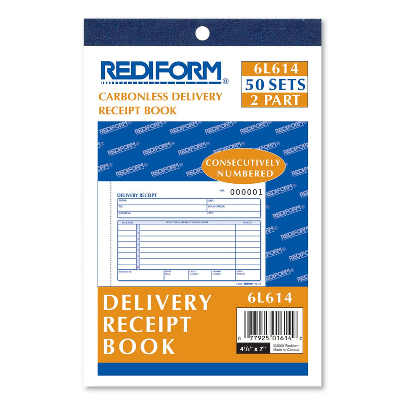 Rediform Delivery Receipt Book, Three-Part Carbonless, 6.38 x 4.25, 1/Page, 50 Forms