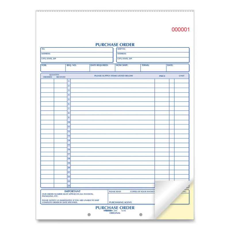 Rediform Purchase Order Book, Two-Part Carbonless, 8.5 x 11, 1/Page, 50 Forms