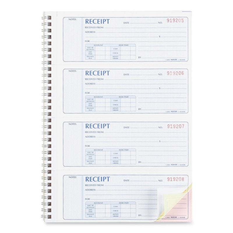 Rediform Money Receipt Book, Three-Part Carbonless, 7 x 2.75, 4/Page, 100 Forms