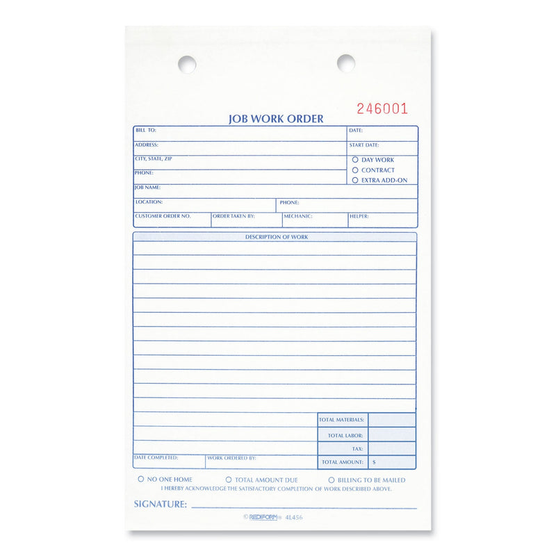 Rediform Job Work Order Book, Two-Part Carbonless, 5.5 x 8.5, 1/Page, 50 Forms