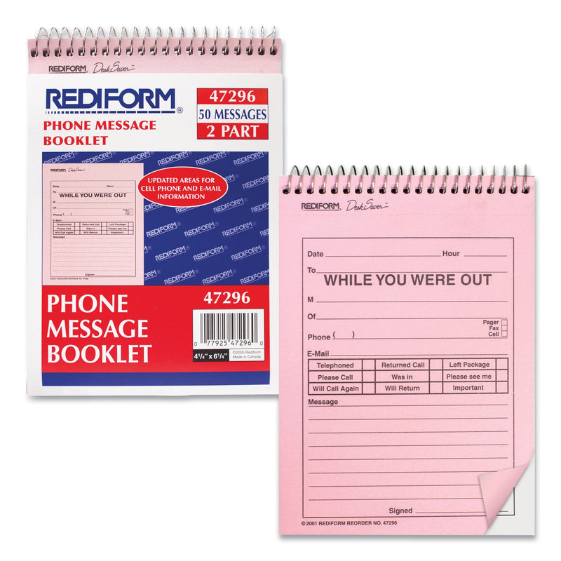Rediform Desk Saver Line Wirebound Message Book, Two-Part Carbonless, 6.25 x 4.25, 1/Page, 50 Forms