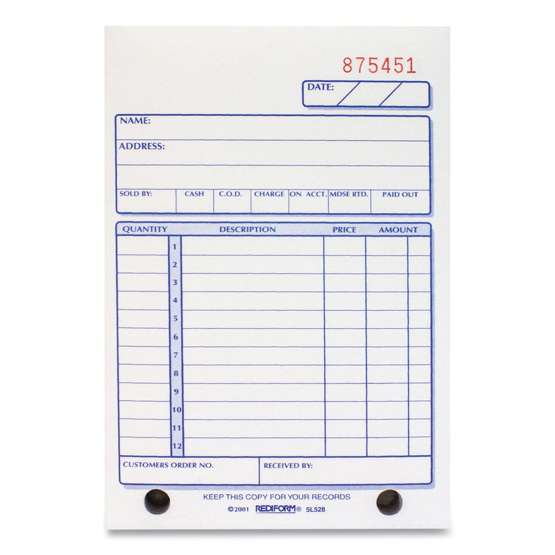 Rediform Sales Book, Three-Part Carbonless, 4.25 x 6.38, 1/Page, 50 Forms