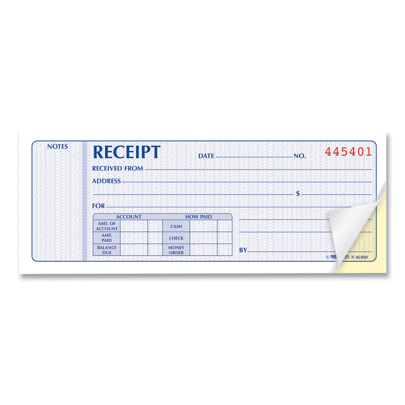 Rediform Receipt Book, Two-Part Carbonless, 7 x 2.75, 1/Page, 100 Forms