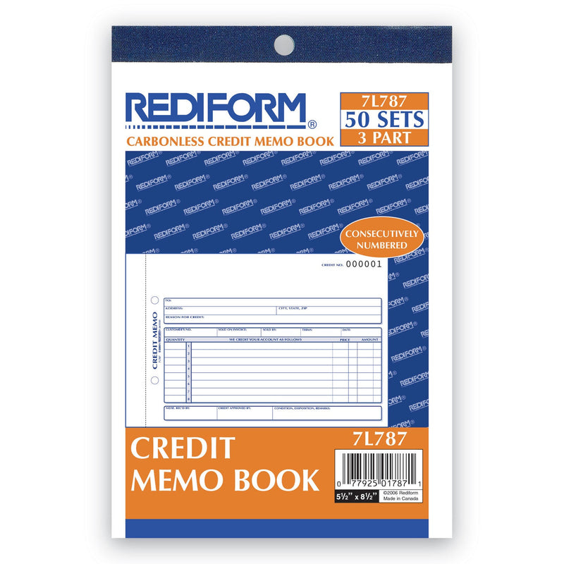 Rediform Credit Memo Book, Three-Part Carbonless, 5.5 x 7.88, 1/Page, 50 Forms
