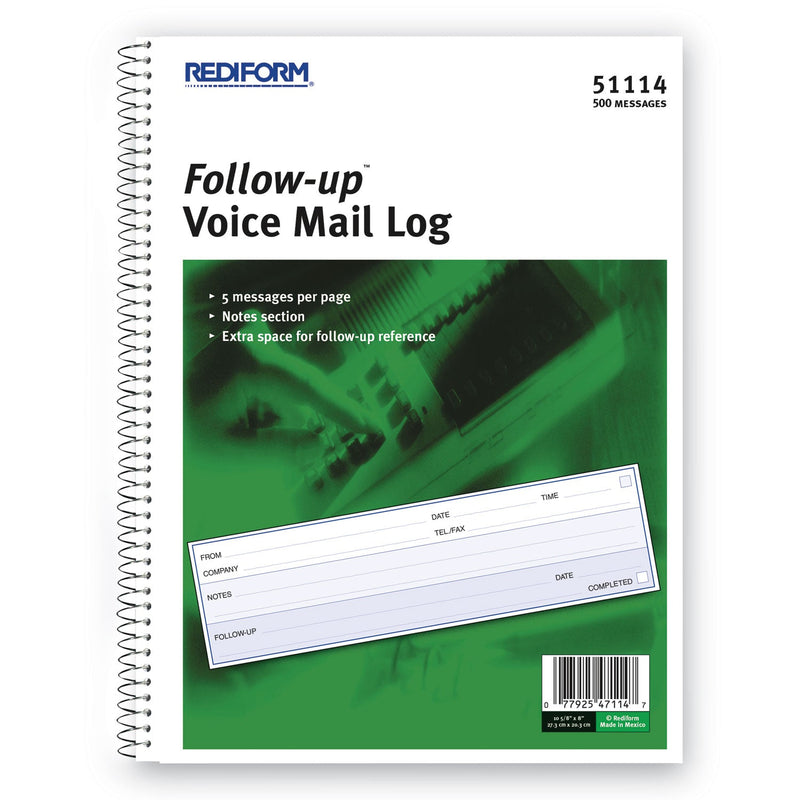 Rediform Voice Mail Wirebound Log Books, 8 x 10.63, 5/Page, 500 Forms