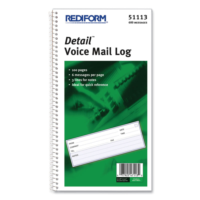 Rediform Voice Mail Wirebound Log Books, 5.63 x 10.63, 6/Page, 600 Forms