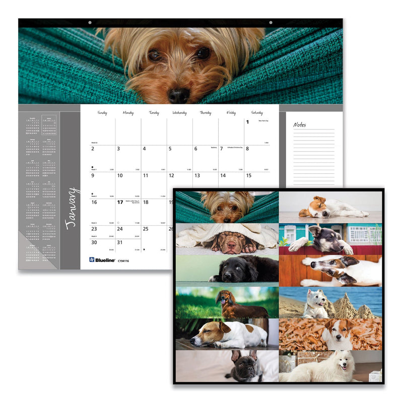Blueline Pets Collection Monthly Desk Pad, Puppies Photography, 22 x 17, Black Binding, Clear Corners, 12-Month (Jan to Dec): 2023