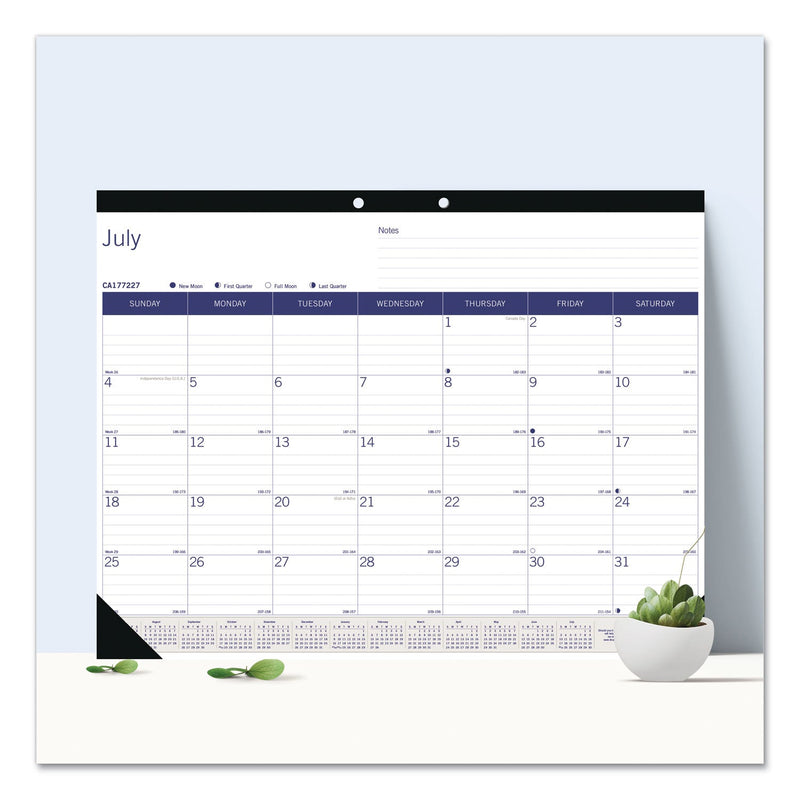 Blueline Academic Monthly Desk Pad Calendar, 22 x 17, White/Blue/Gray Sheets, Black Binding/Corners, 13-Month (July-July): 2022-2023