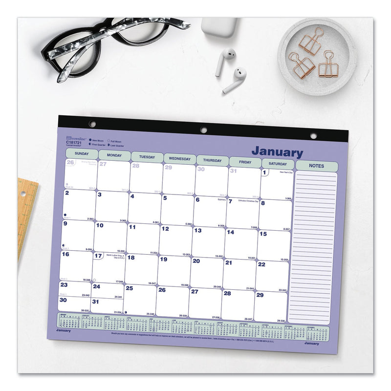 Brownline Monthly Desk Pad Calendar, 11 x 8.5, White/Blue/Green Sheets, Black Binding, 12-Month (Jan to Dec): 2023
