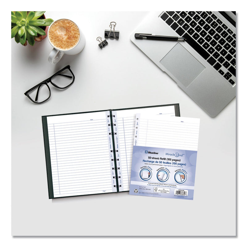 Blueline MiracleBind Ruled Paper Refill Sheets for all MiracleBind Notebooks and Planners, 9.25 x 7.25, White/Blue Sheets, Undated