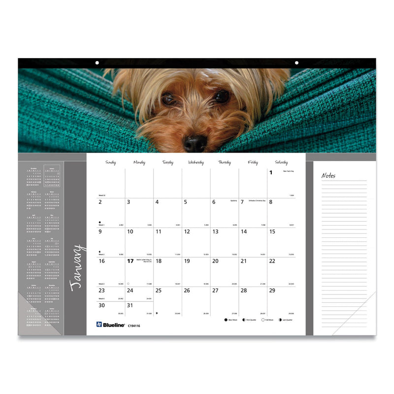 Blueline Pets Collection Monthly Desk Pad, Puppies Photography, 22 x 17, Black Binding, Clear Corners, 12-Month (Jan to Dec): 2023