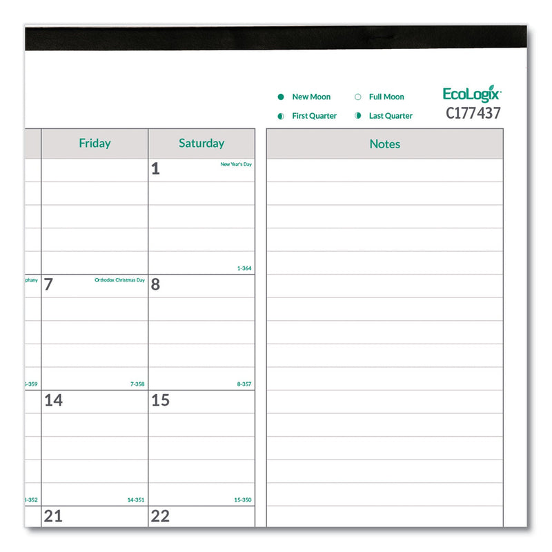Brownline EcoLogix Monthly Desk Pad Calendar, 22 x 17, White/Green Sheets, Black Binding/Corners, 12-Month (Jan to Dec): 2023