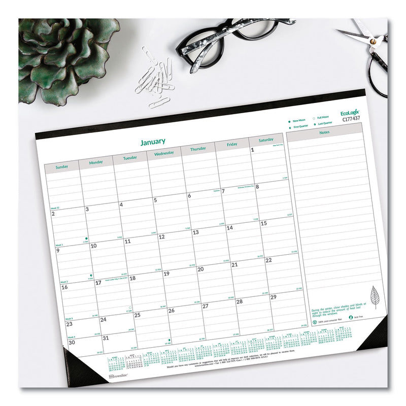 Brownline EcoLogix Monthly Desk Pad Calendar, 22 x 17, White/Green Sheets, Black Binding/Corners, 12-Month (Jan to Dec): 2023