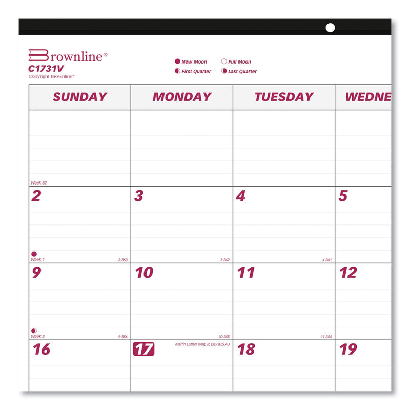 Brownline Monthly Desk Pad Calendar, 22 x 17, White/Burgundy Sheets, Black Binding, Clear Corners, 12-Month (Jan to Dec): 2023