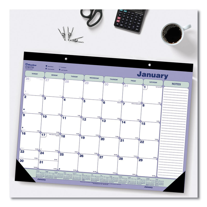 Blueline Monthly Desk Pad Calendar, 21.25 x 16, White/Blue/Green Sheets, Black Binding, Black Corners, 12-Month (Jan to Dec): 2023