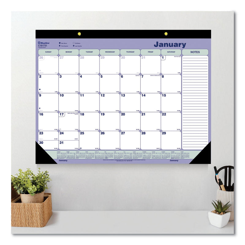 Blueline Monthly Desk Pad Calendar, 21.25 x 16, White/Blue/Green Sheets, Black Binding, Black Corners, 12-Month (Jan to Dec): 2023