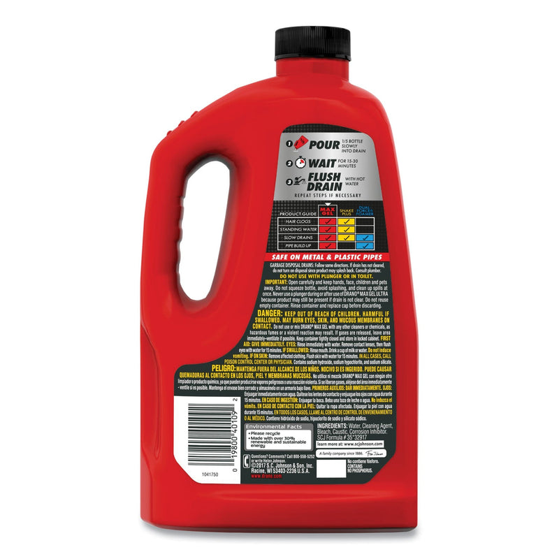 Drano Max Gel Clog Remover, Bleach Scent, 80 oz Bottle, 6/Carton