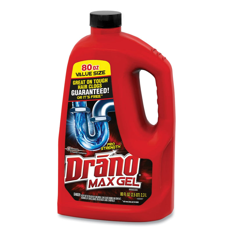 Drano Max Gel Clog Remover, Bleach Scent, 80 oz Bottle, 6/Carton