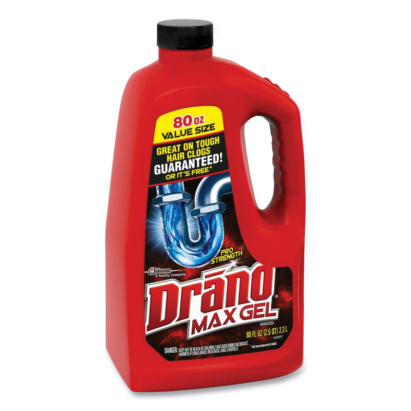 Drano Max Gel Clog Remover, Bleach Scent, 80 oz Bottle, 6/Carton