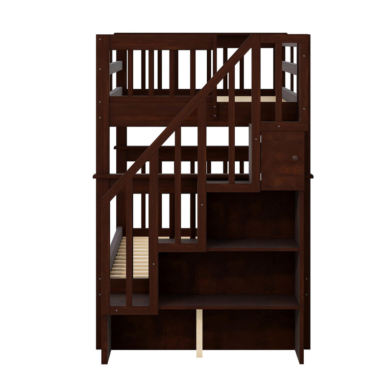 Stairway Bunk Bed With Storage And Guard Rail For Bedroom