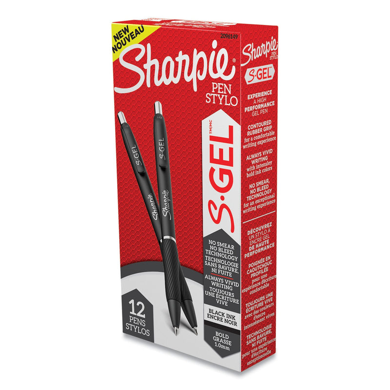 Sharpie S-Gel High-Performance Gel Pen, Retractable, Bold 1 mm, Black Ink, Black Barrel, Dozen