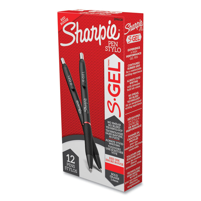 Sharpie S-Gel High-Performance Gel Pen, Retractable, Bold 1 mm, Red Ink, Black Barrel, Dozen