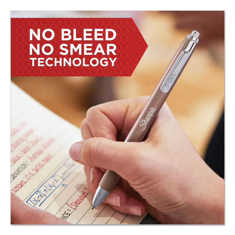 Sharpie S-Gel Premium Metal Barrel Gel Pen, Retractable, Medium 0.7 mm, Black Ink, Champagne Barrel, Dozen