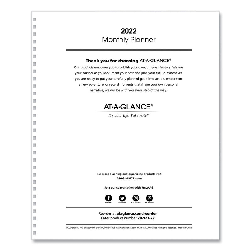 AT-A-GLANCE Monthly Planner Refill, 11 x 9, White Sheets, 12-Month (Jan to Dec): 2023