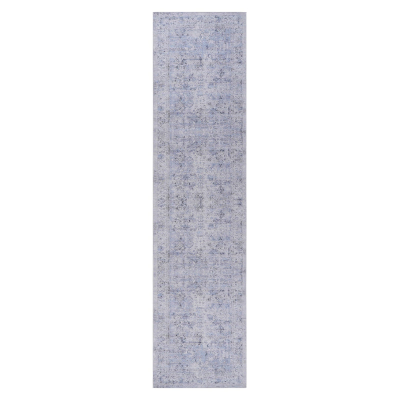 Maval - 2'6'' X 10' Washable Runner Rug - Blue / Cream
