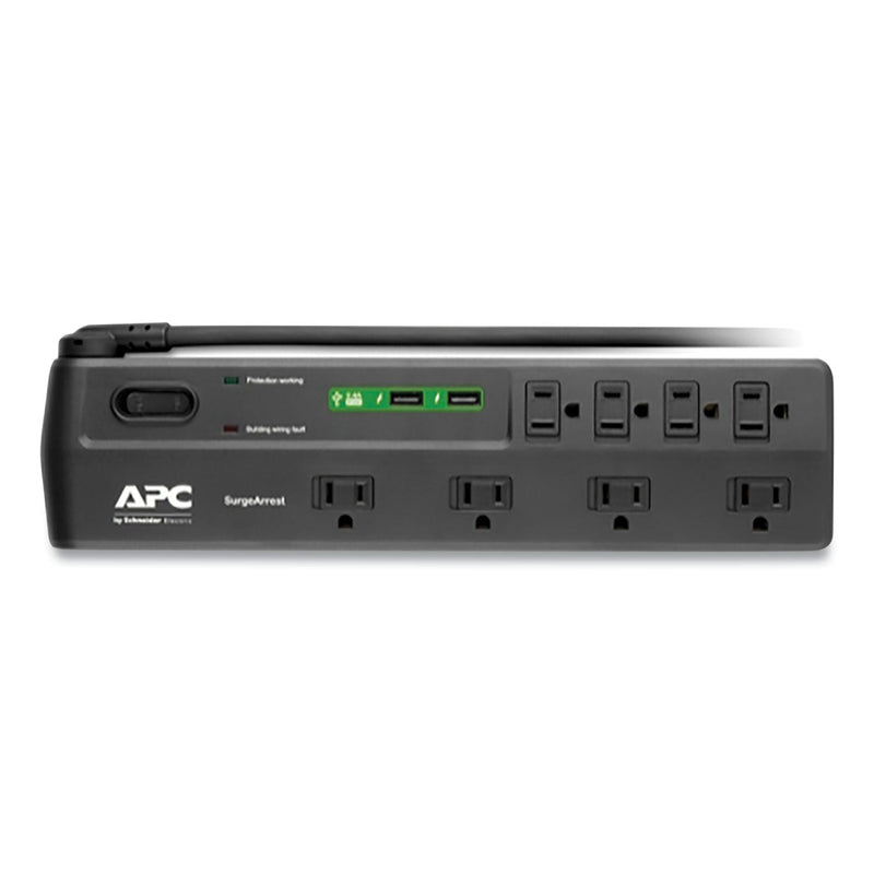 APC Home Office SurgeArrest Power Surge Protector, 8 AC Outlets/2 USB Ports, 6 ft Cord, 2,630 J, Black