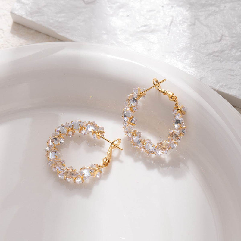 Dazzling Irregular Crystal Circle Hoop Earrings with S925 Sterling Silver Post, New Trend Elegant Geometry Earrings for Women Gifts | Cubic Zirconia