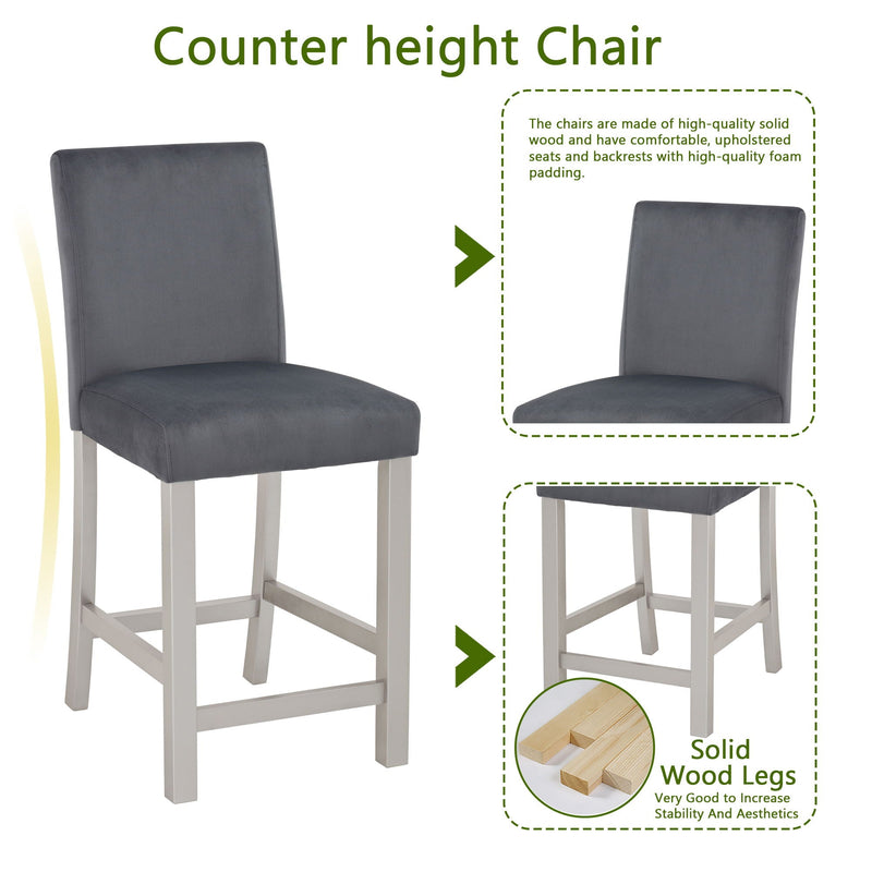 5 Pieces Counter Height Table Set, Kitchen Table With Square Table And 4 Upholstered Chairs