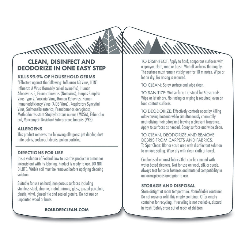 Boulder Clean Disinfectant Cleaner, Lemon Scent, 128 oz Bottle, 4/Carton