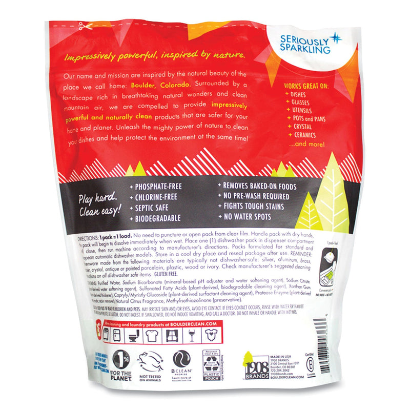 Boulder Clean Dishwasher Detergent Power Packs, Citrus Zest, 48 Tab Pouch, 6/Carton